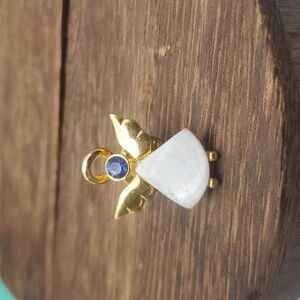 Luxe mother of pearl‎ sapphire blue crystal guardian angel pin B513